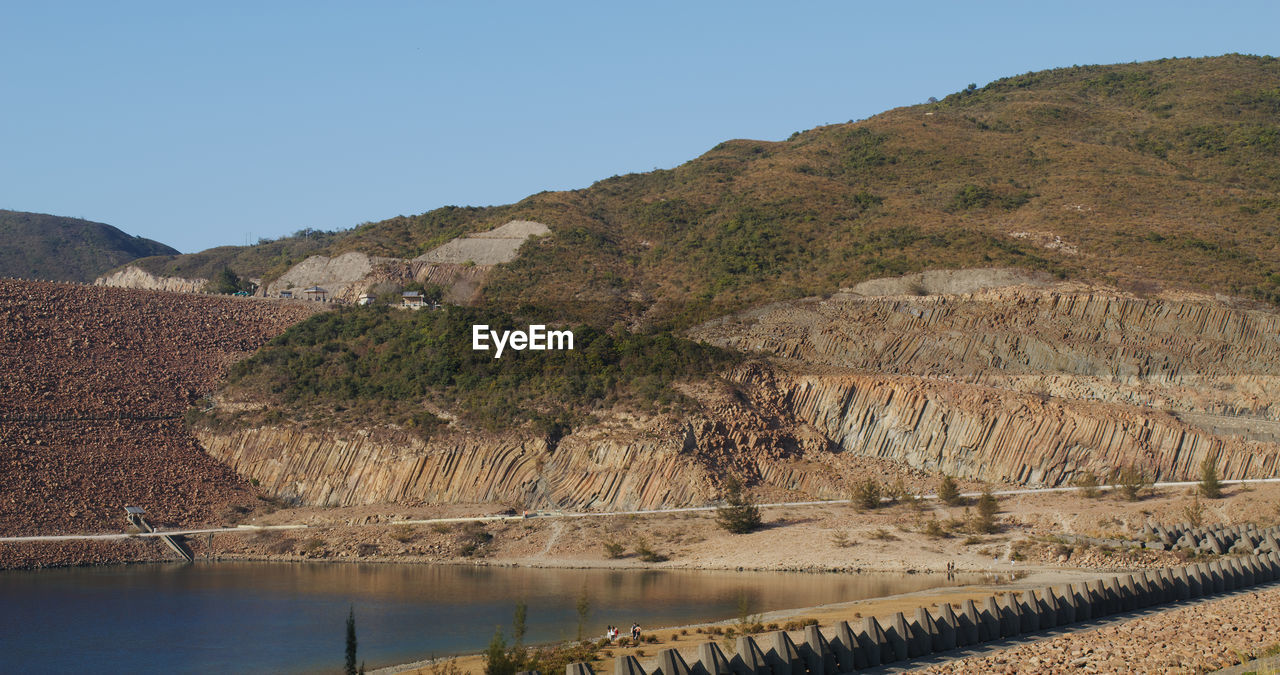 SCENIC VIEW OF LANDSCAPE AND MOUNTAINS AGAINST CLEAR SKY