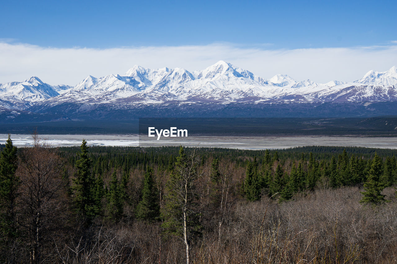 Scenic view of snowcapped mountains against sky