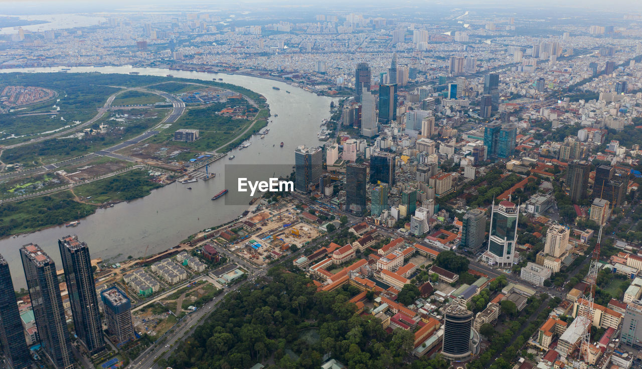 HIGH ANGLE VIEW OF BUILDINGS AND CITY