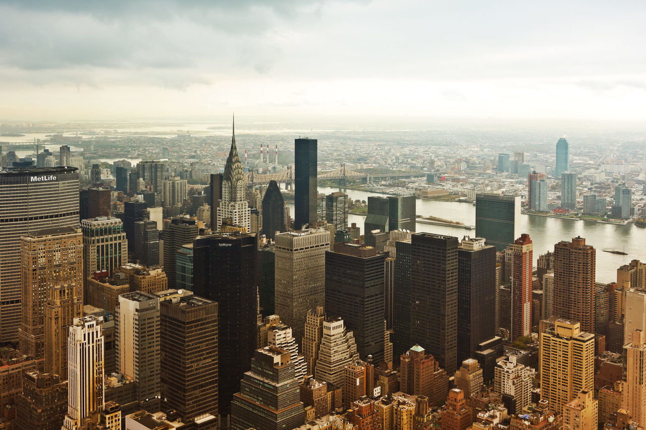 Aerial view of brooklyn against sky