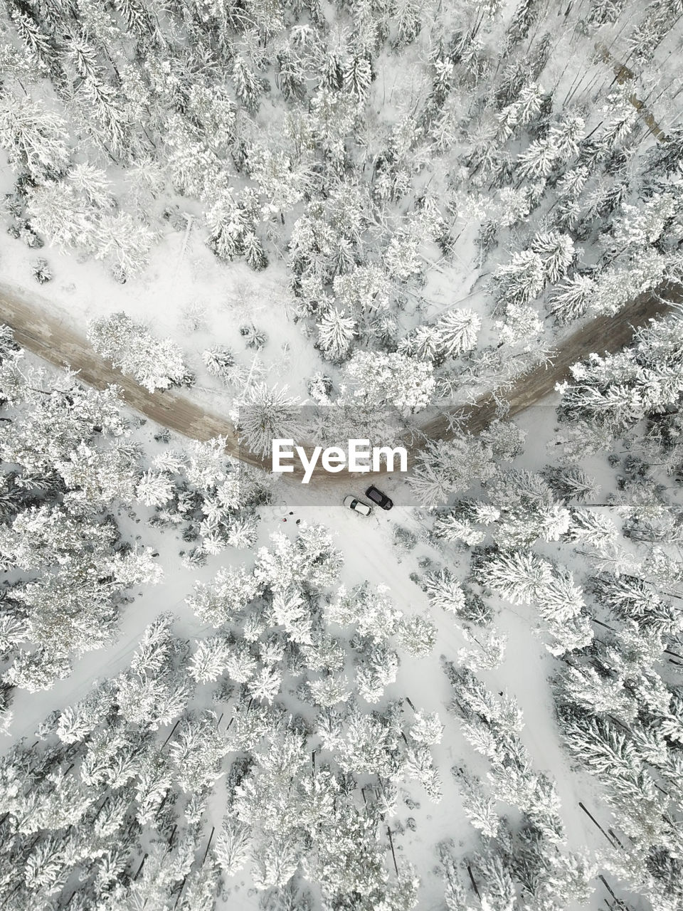 High angle view of frozen water on land