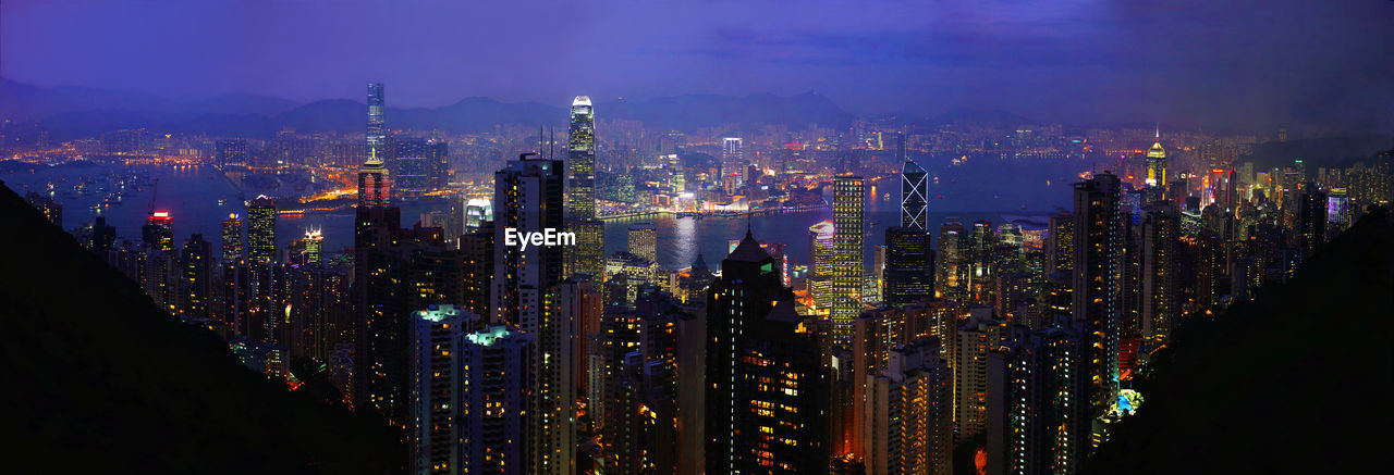 Aerial view of illuminated cityscape at night