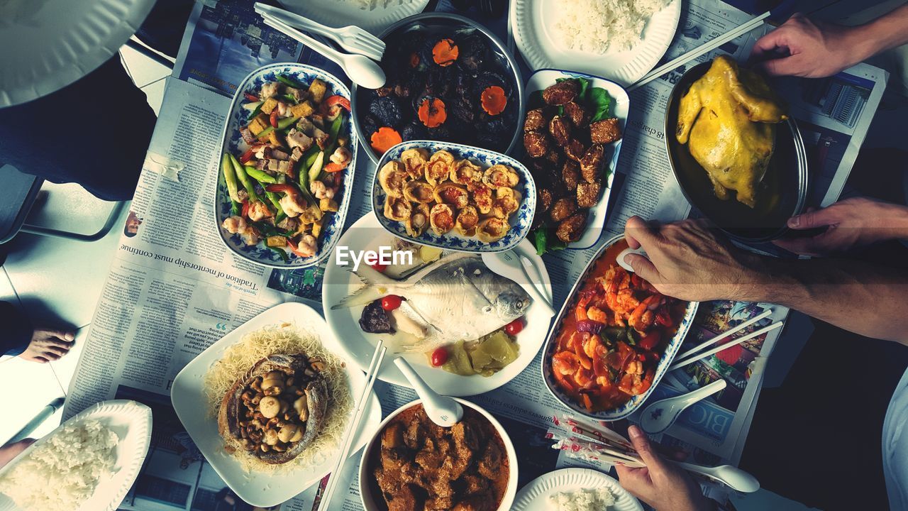 High angle view of food on table