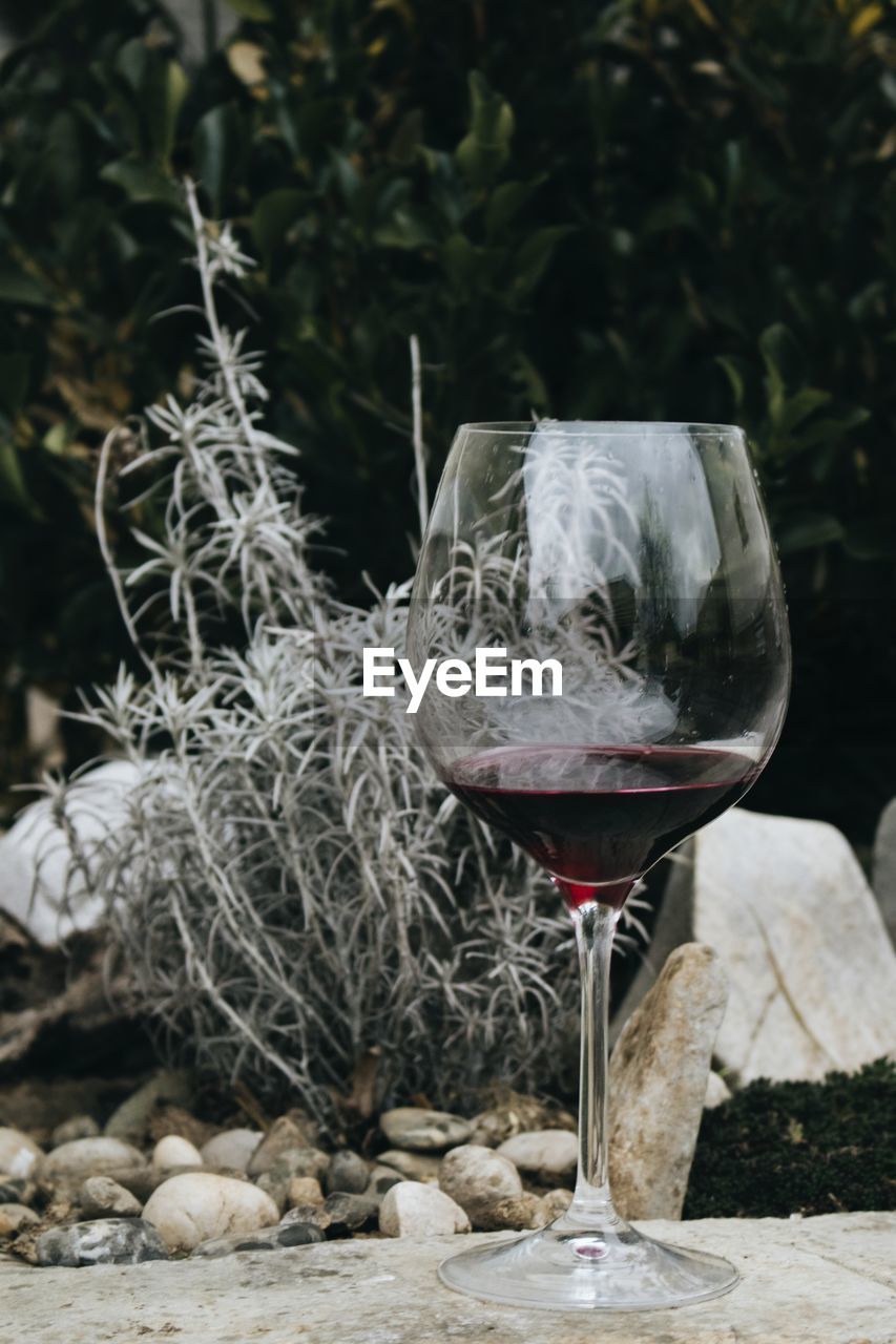 Close-up of wineglass on table