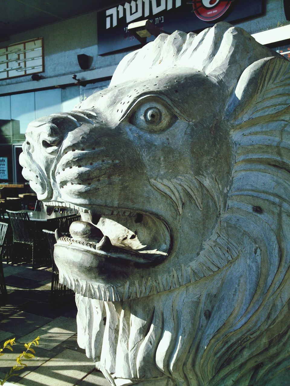 Close-up of lion sculpture