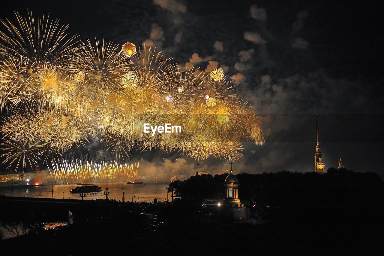 Idyllic shot of firework exploding by peter and paul cathedral