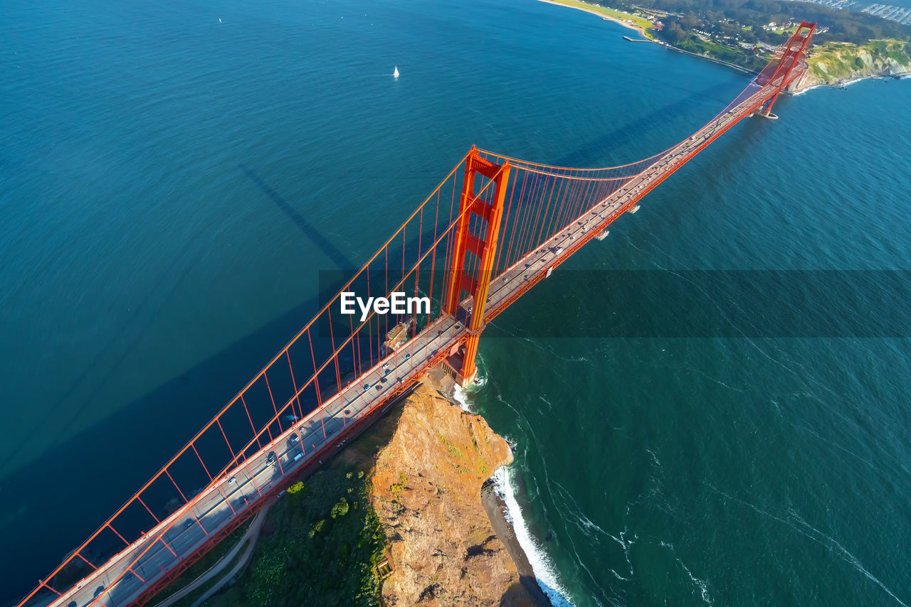 High angle view of golden gate bridge over sea