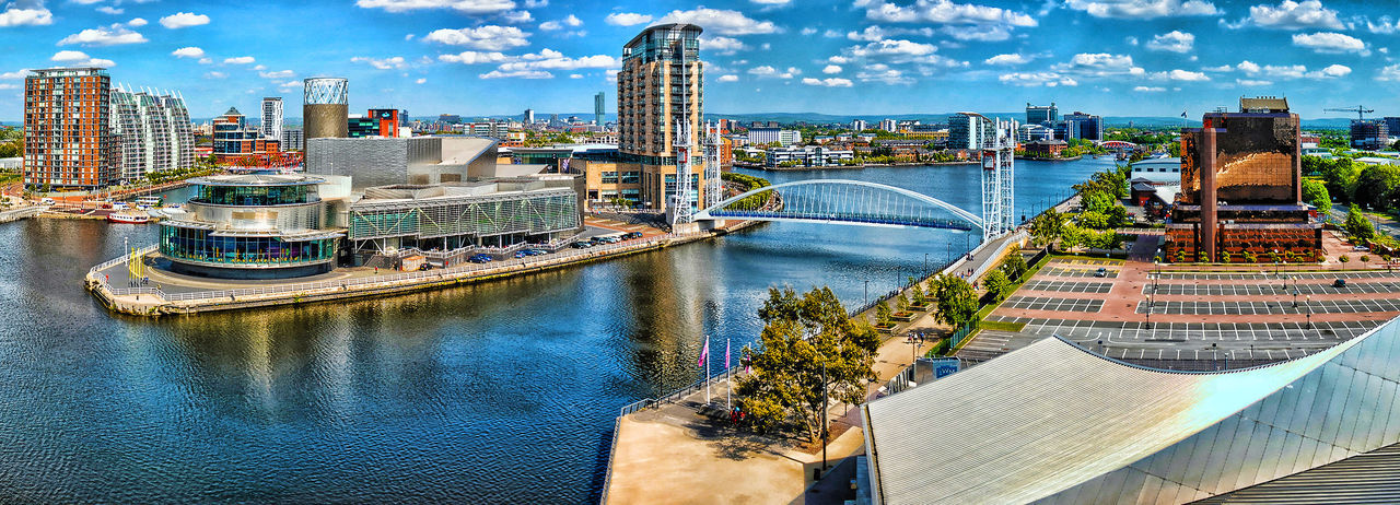 RIVER WITH CITYSCAPE IN BACKGROUND