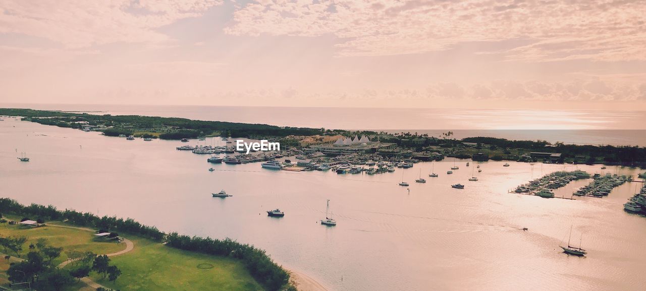 High angle view of beach against cloudy sky