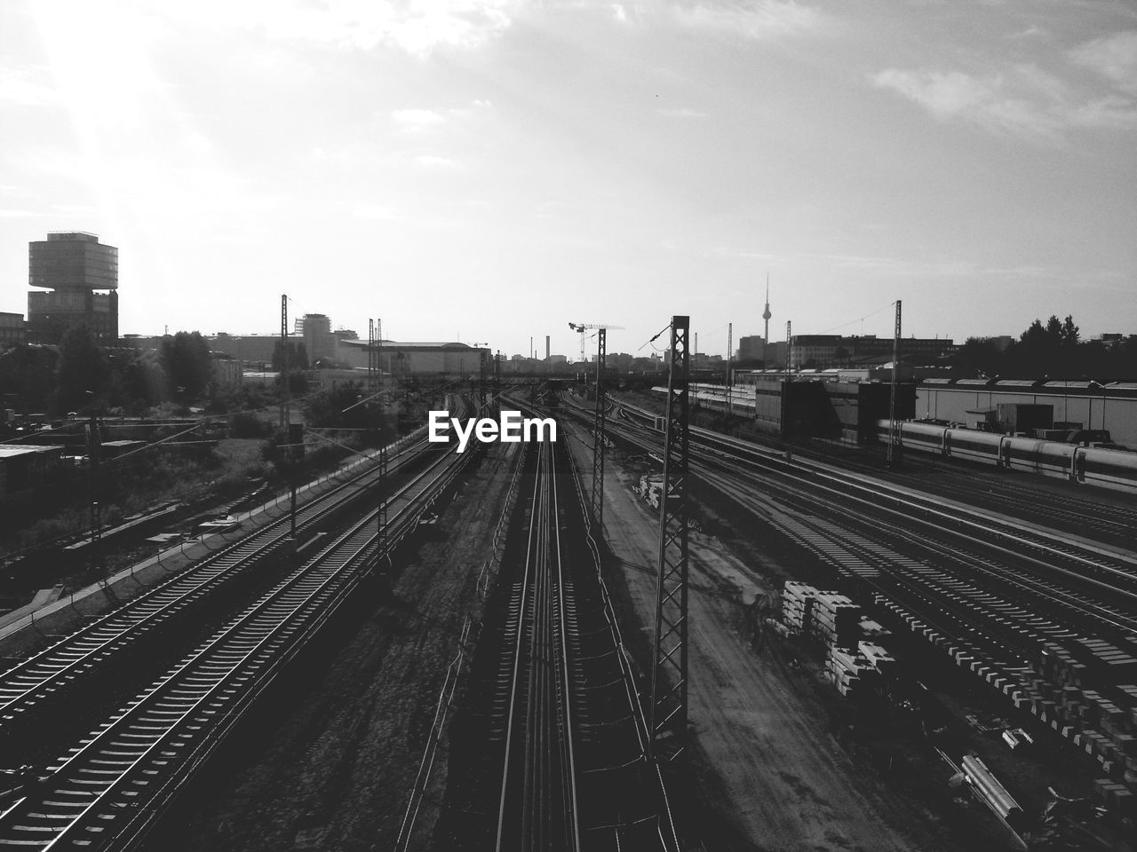 High angle view of railroad tracks against sky