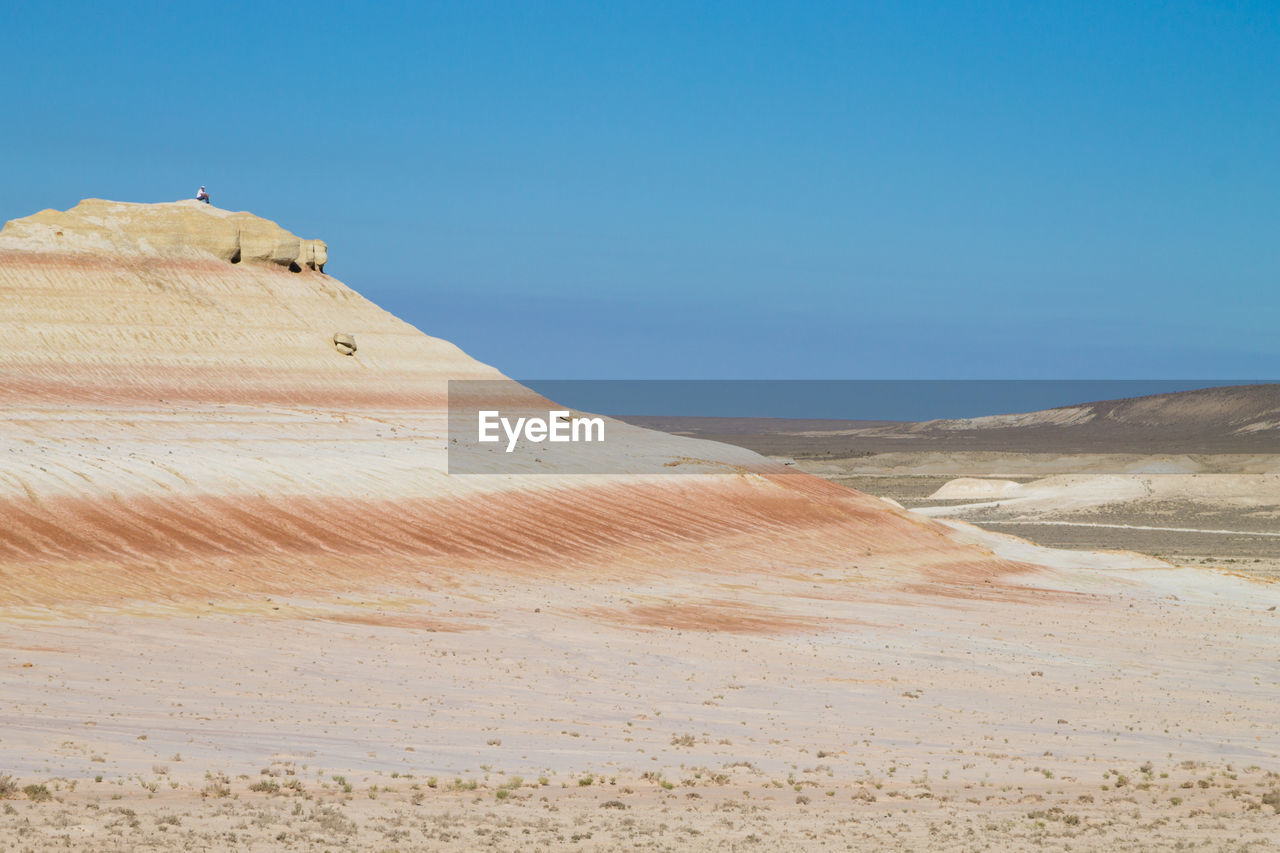 scenic view of beach against clear blue sky