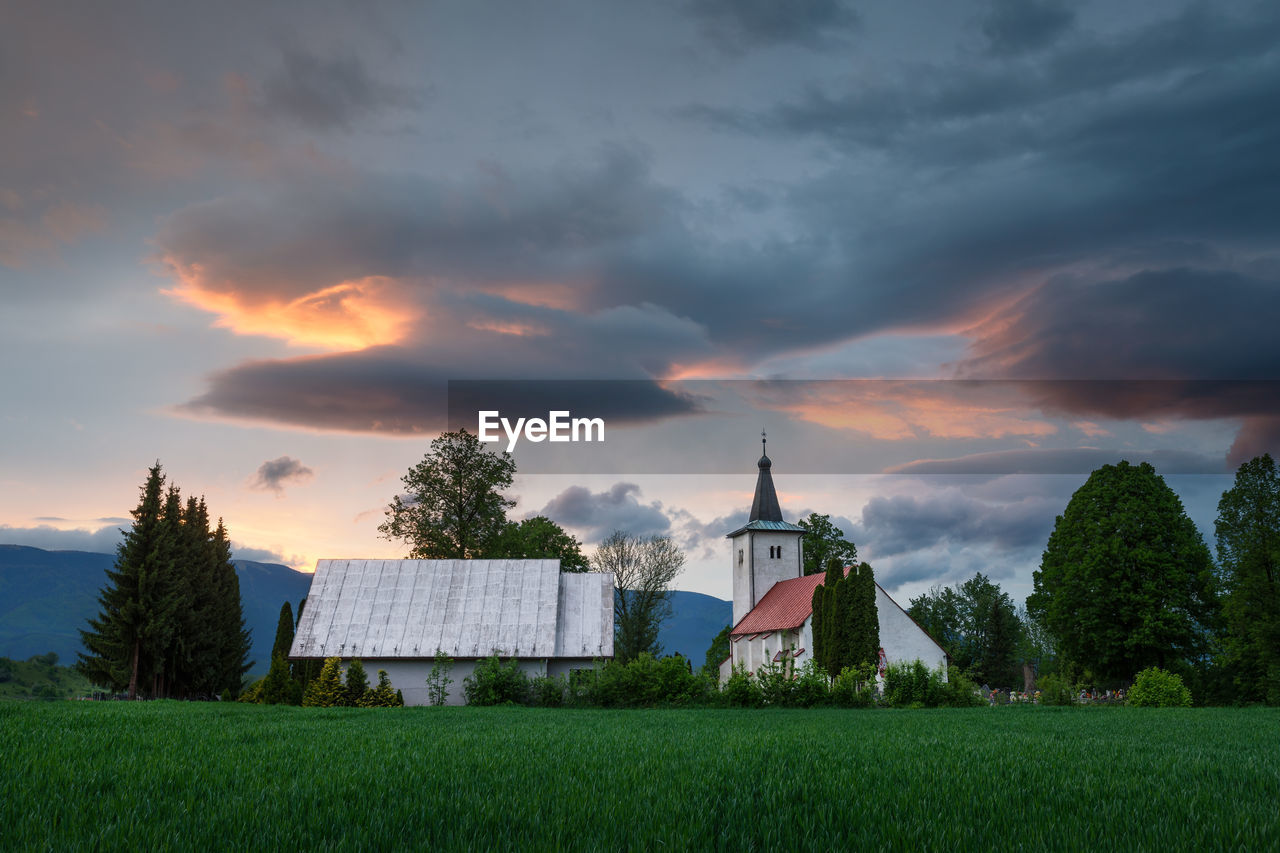 Rural gothic church in a cemetery near town of martin.