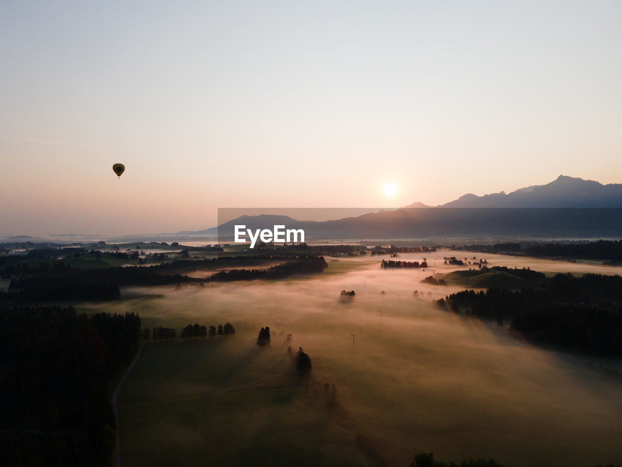 View of hot air balloon at sunset