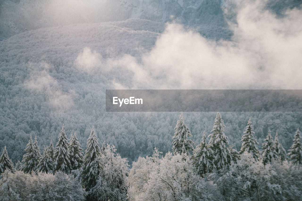 Scenic view of snow covered mountains against sky