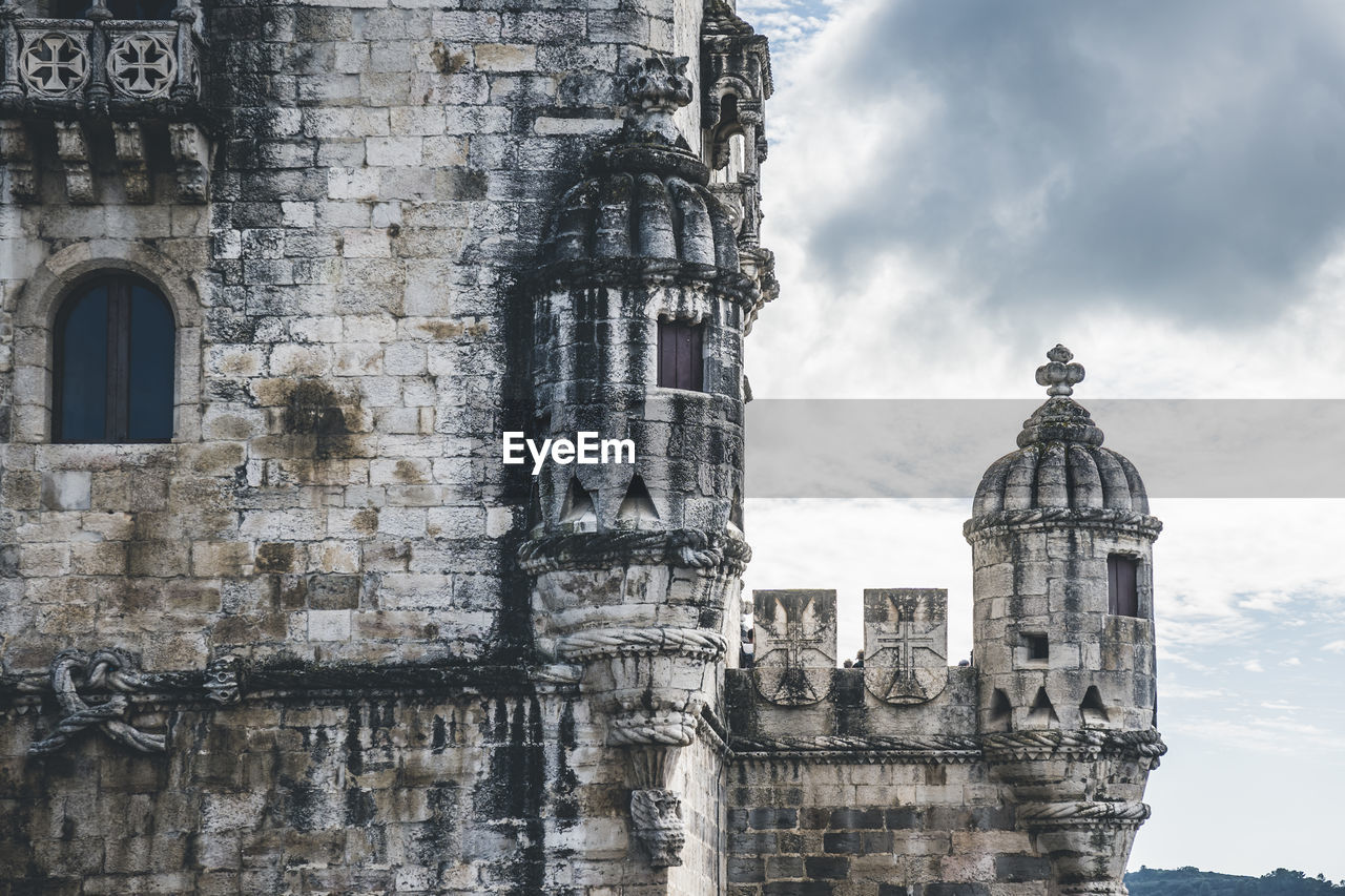 Close up of turrets of belem tower in lisbon, portugal