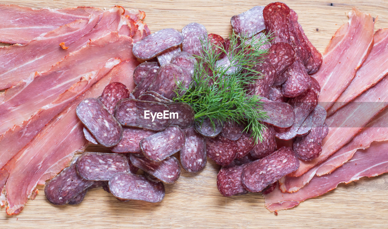 Directly above shot of meat on cutting board