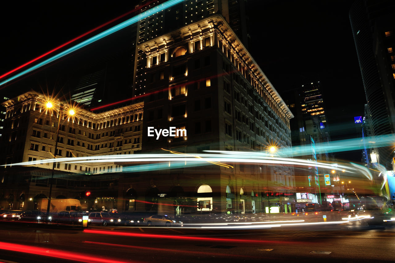 Light trails on city lit up at night