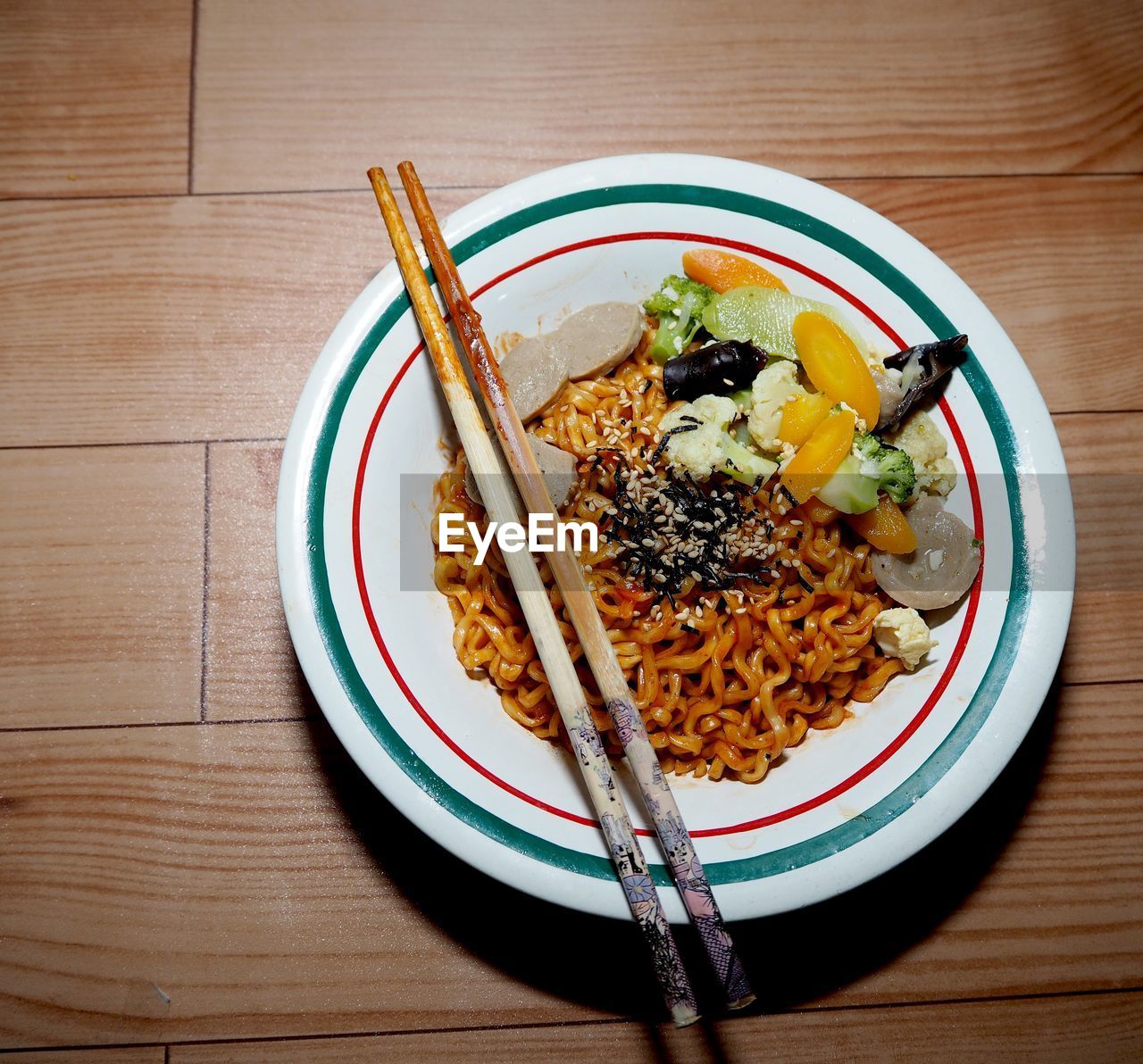 Directly above shot of japanese food served in plate on table