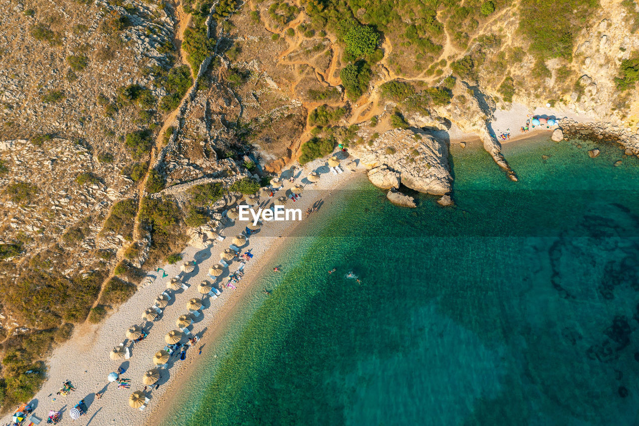 Aerial view of oprna beach near stara baska, krk island, croatia