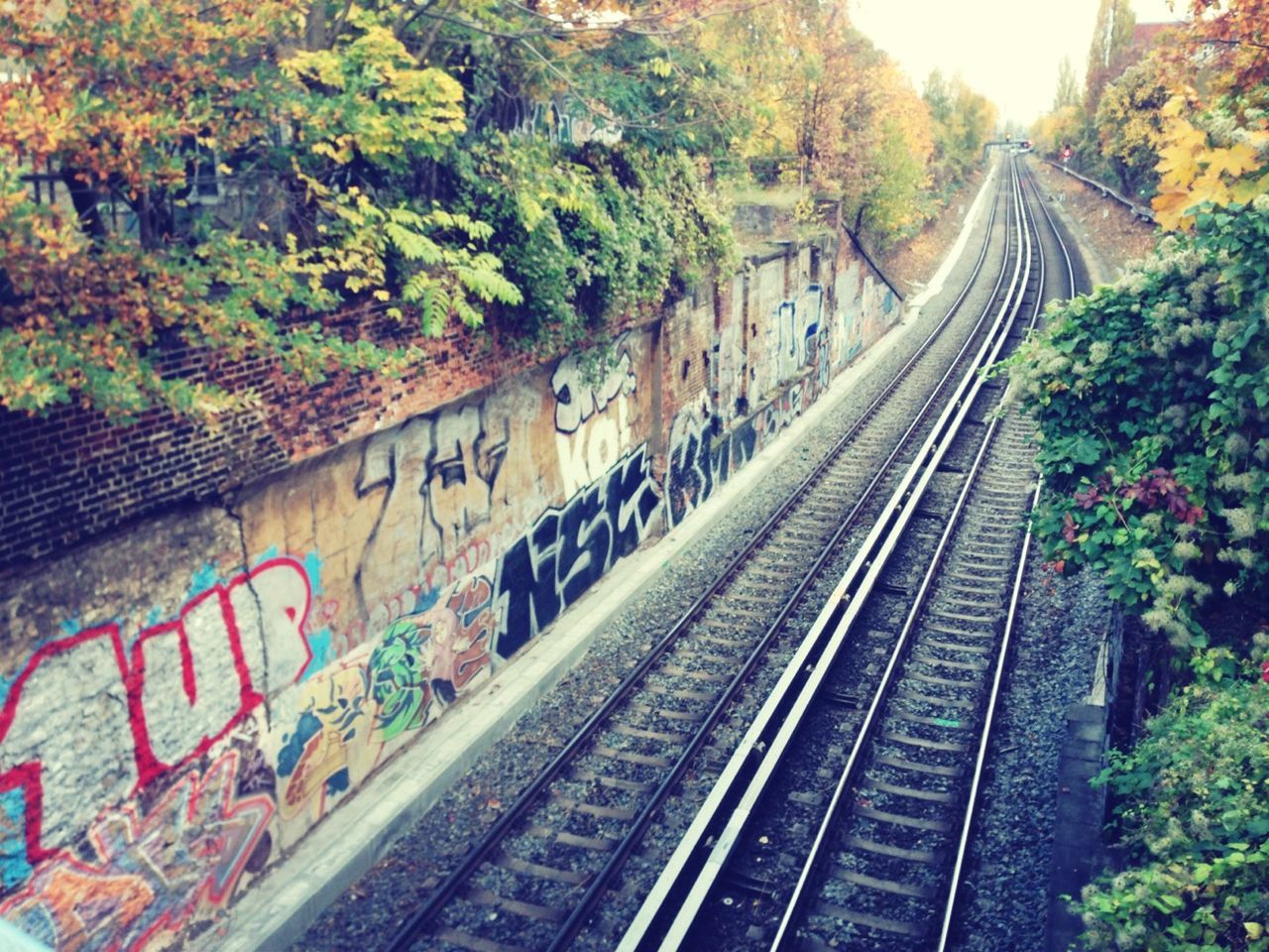 High angle view of railroad tracks at field