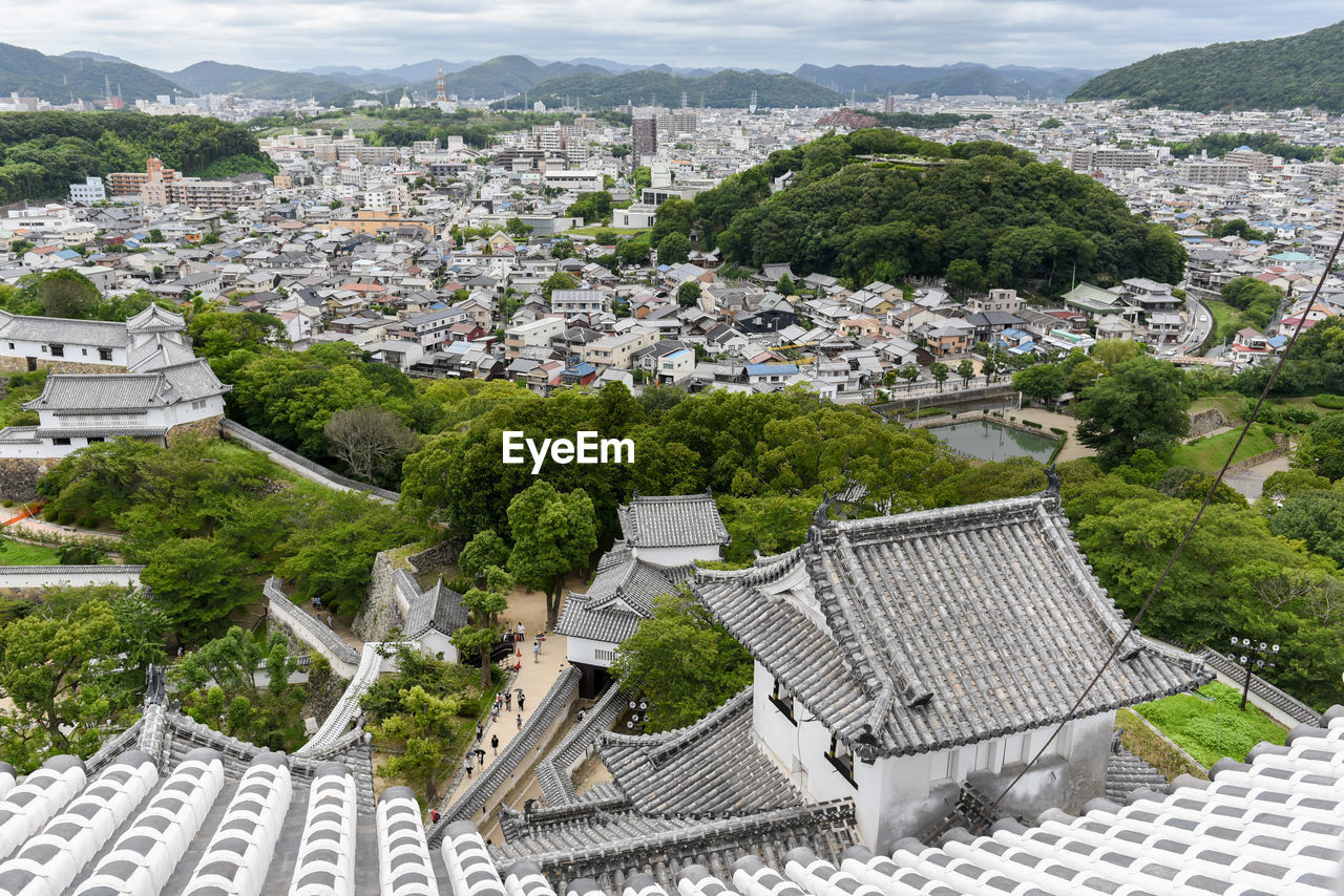 High angle view of townscape and buildings in town