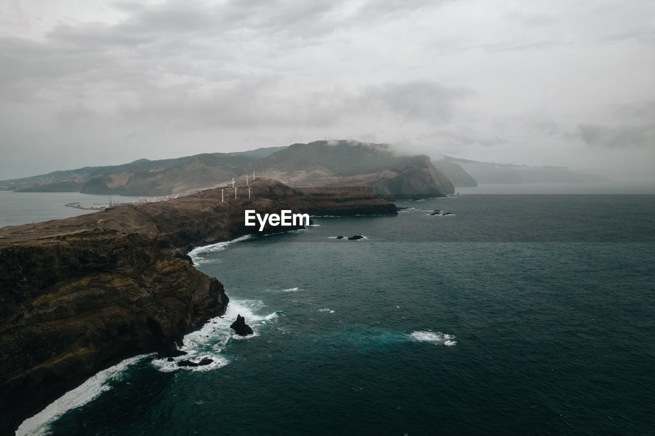 High angle view of sea against sky in madeira