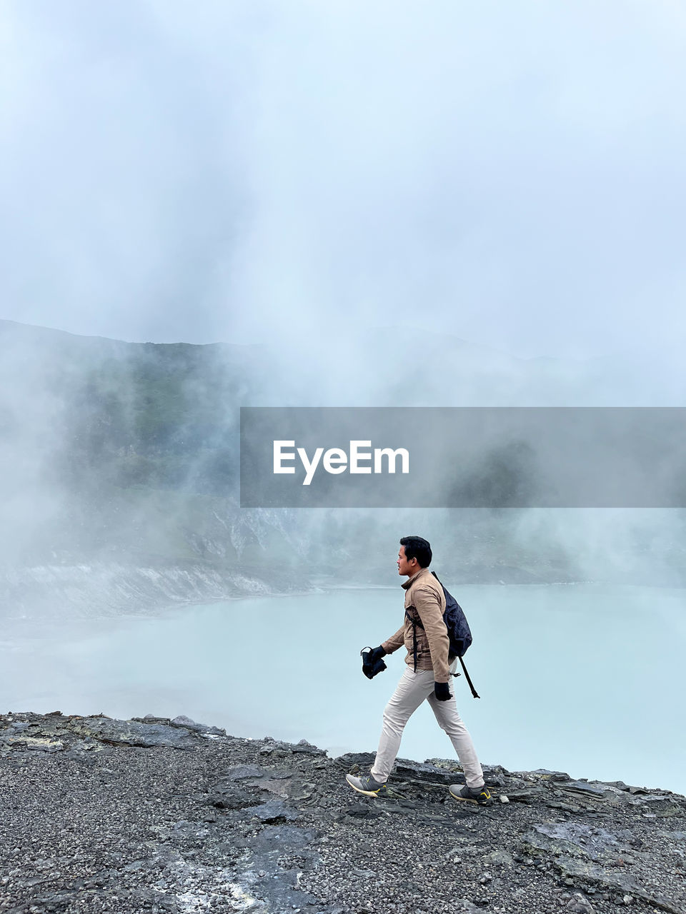 Walking on the mountain near active sulfur