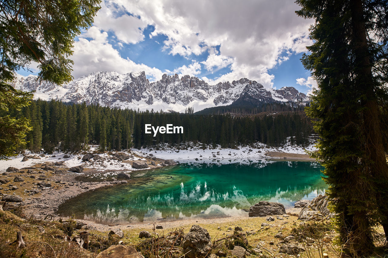 SCENIC VIEW OF LAKE BY TREES AGAINST SKY