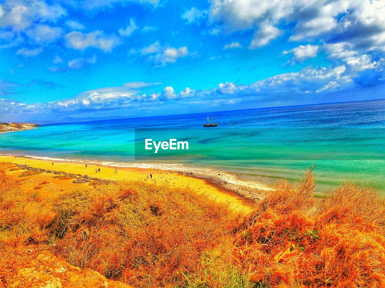 SCENIC VIEW OF BEACH AGAINST BLUE SKY