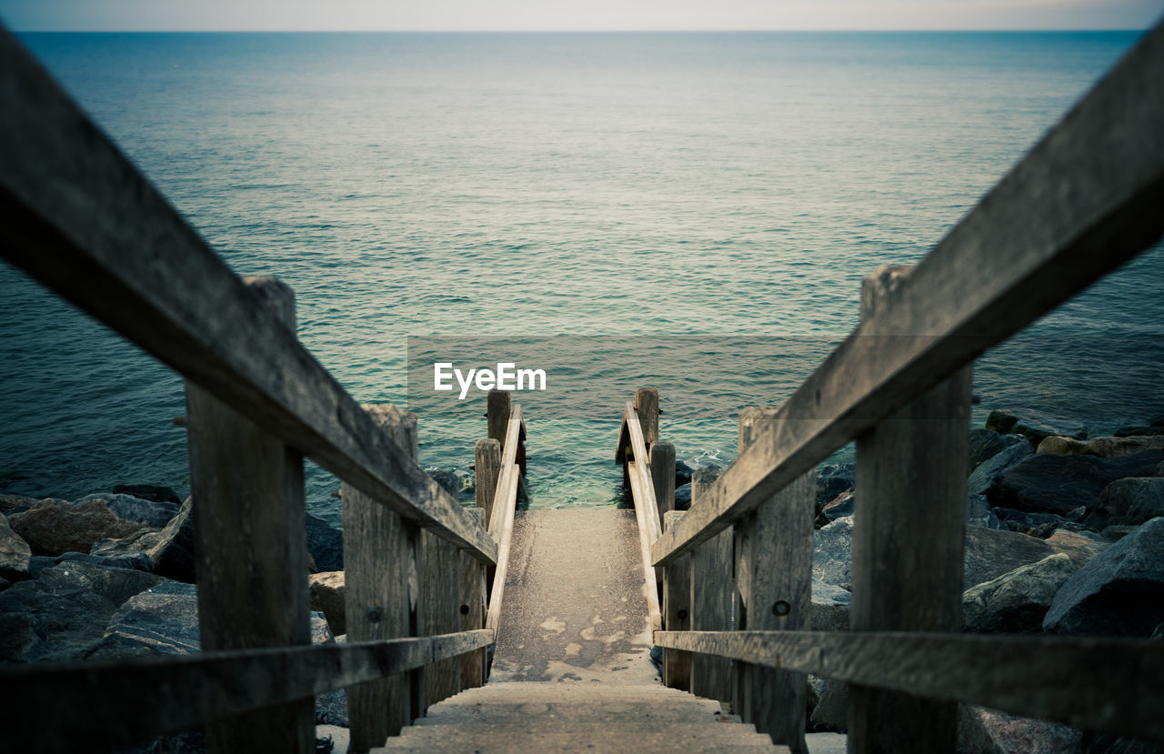 PIER AMIDST SEA AGAINST SKY