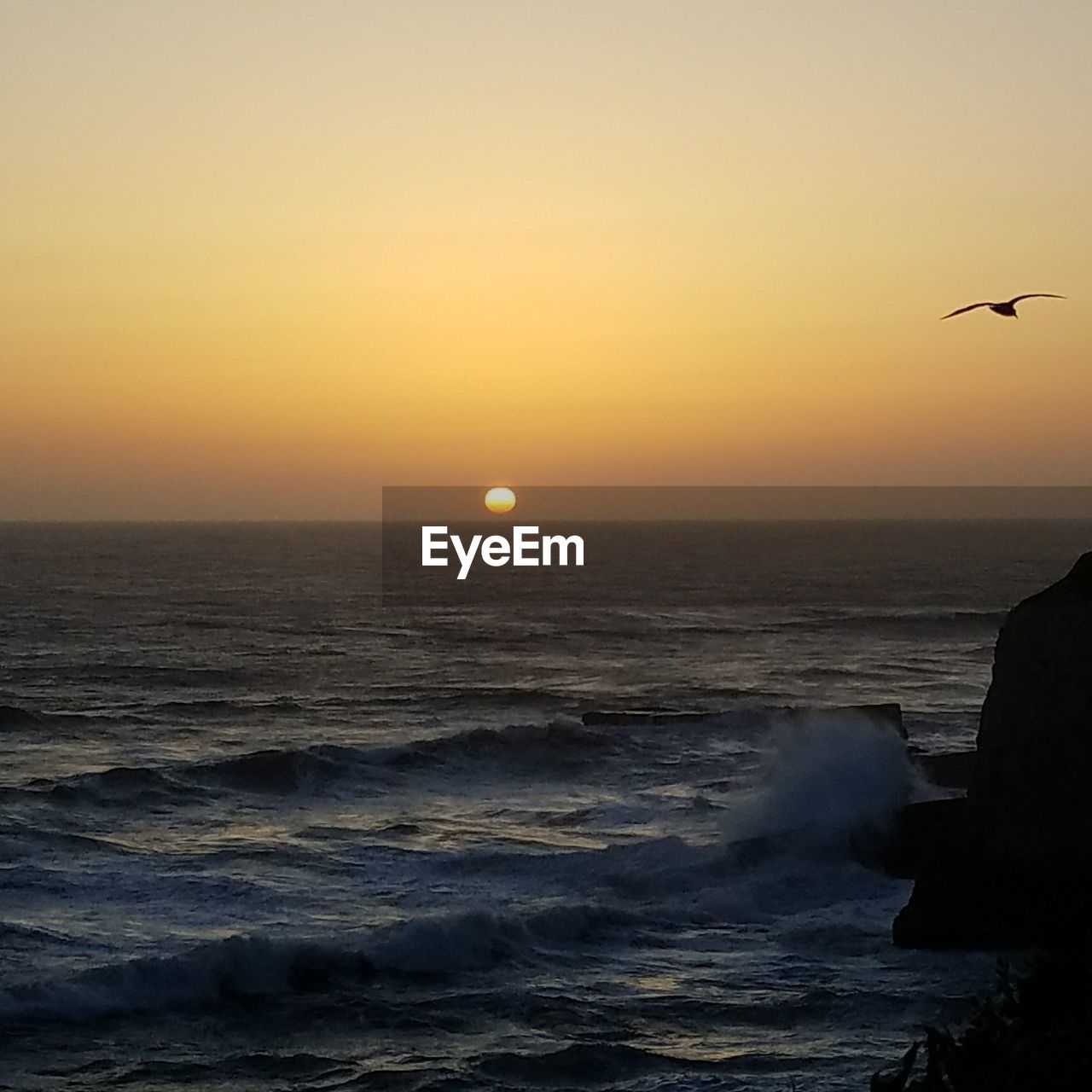 SCENIC VIEW OF SEA AGAINST ORANGE SKY DURING SUNSET