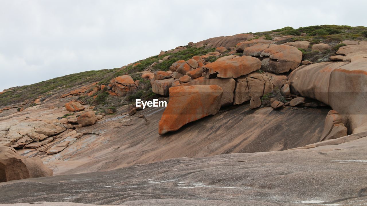 Rock formations on landscape against sky