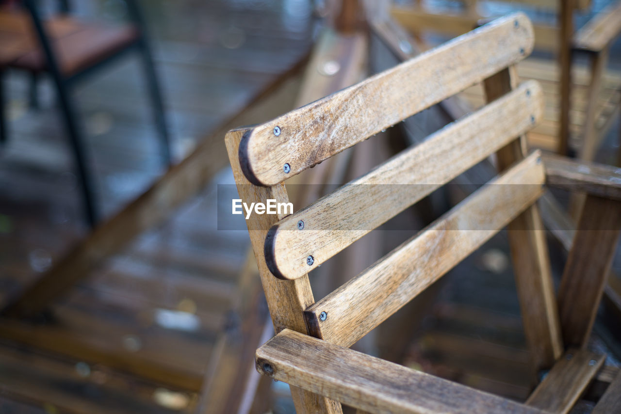 Close-up of old wooden chair