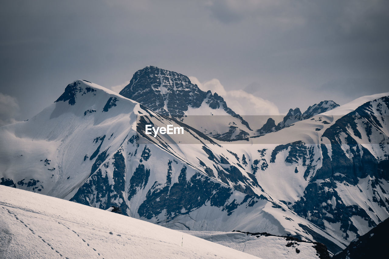 Scenic view of snow covered mountains against sky in the bavarian alps, allgäu, germany