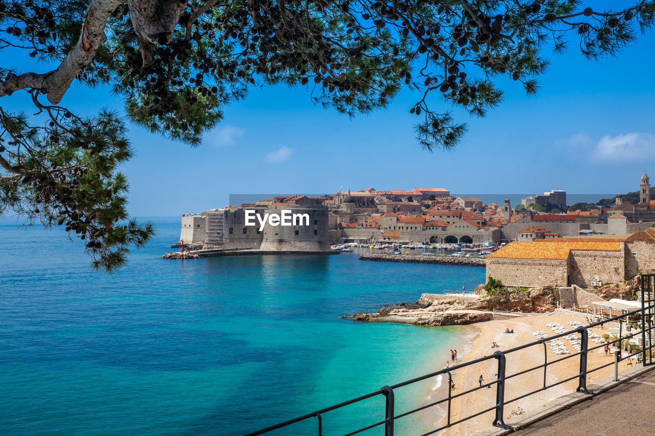 The beautiful banje beach and dubrovnik city