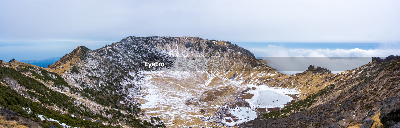 Panoramic view of sea and rocks against sky