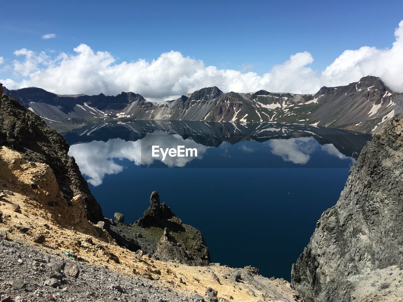 Reflection of trees in calm lake