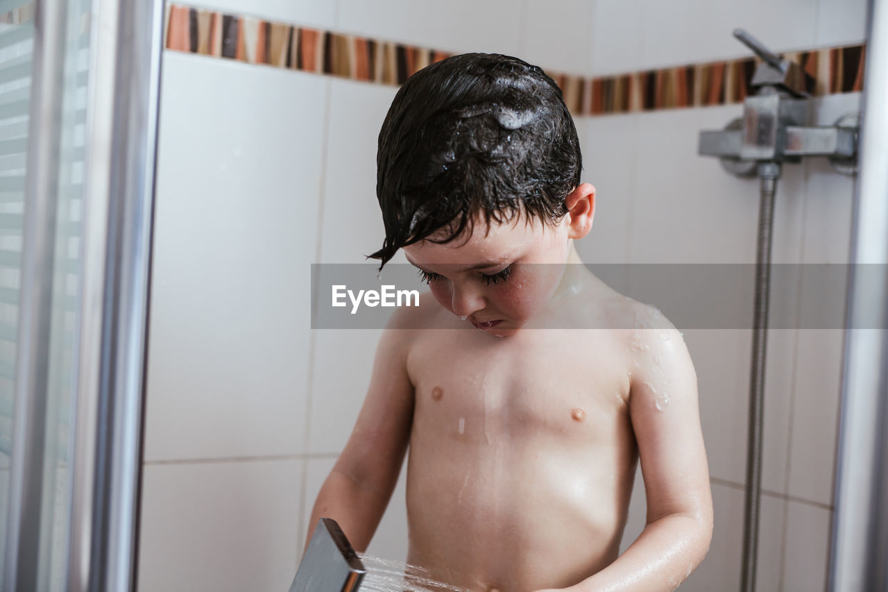 Bathing child at home