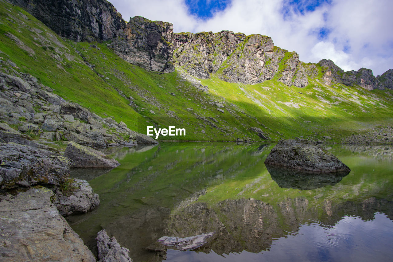 Scenic view of rocks in water against sky