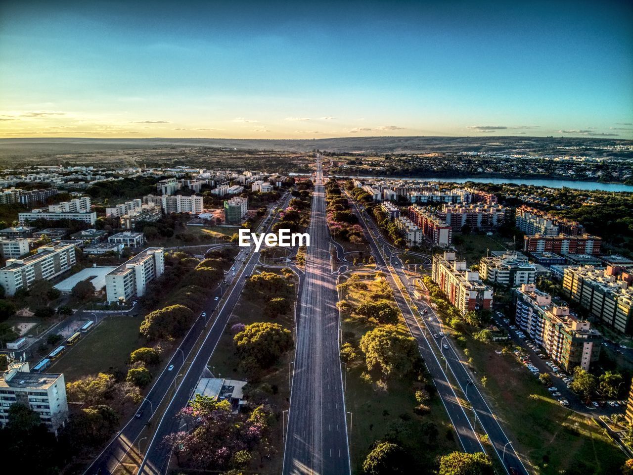 High angle view of street amidst buildings in city