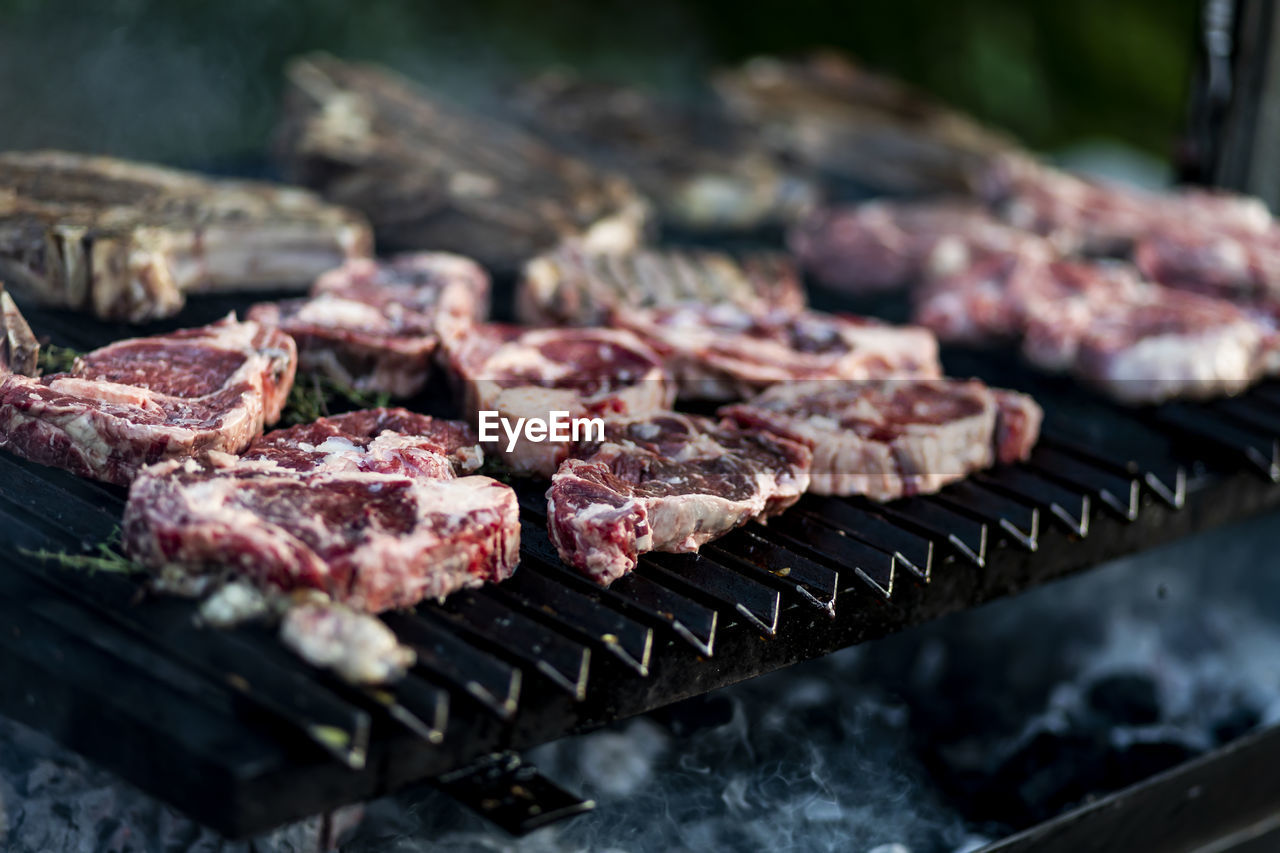 Preparation of red meat in bbq. raw red meat high qualty food for social events like wedding