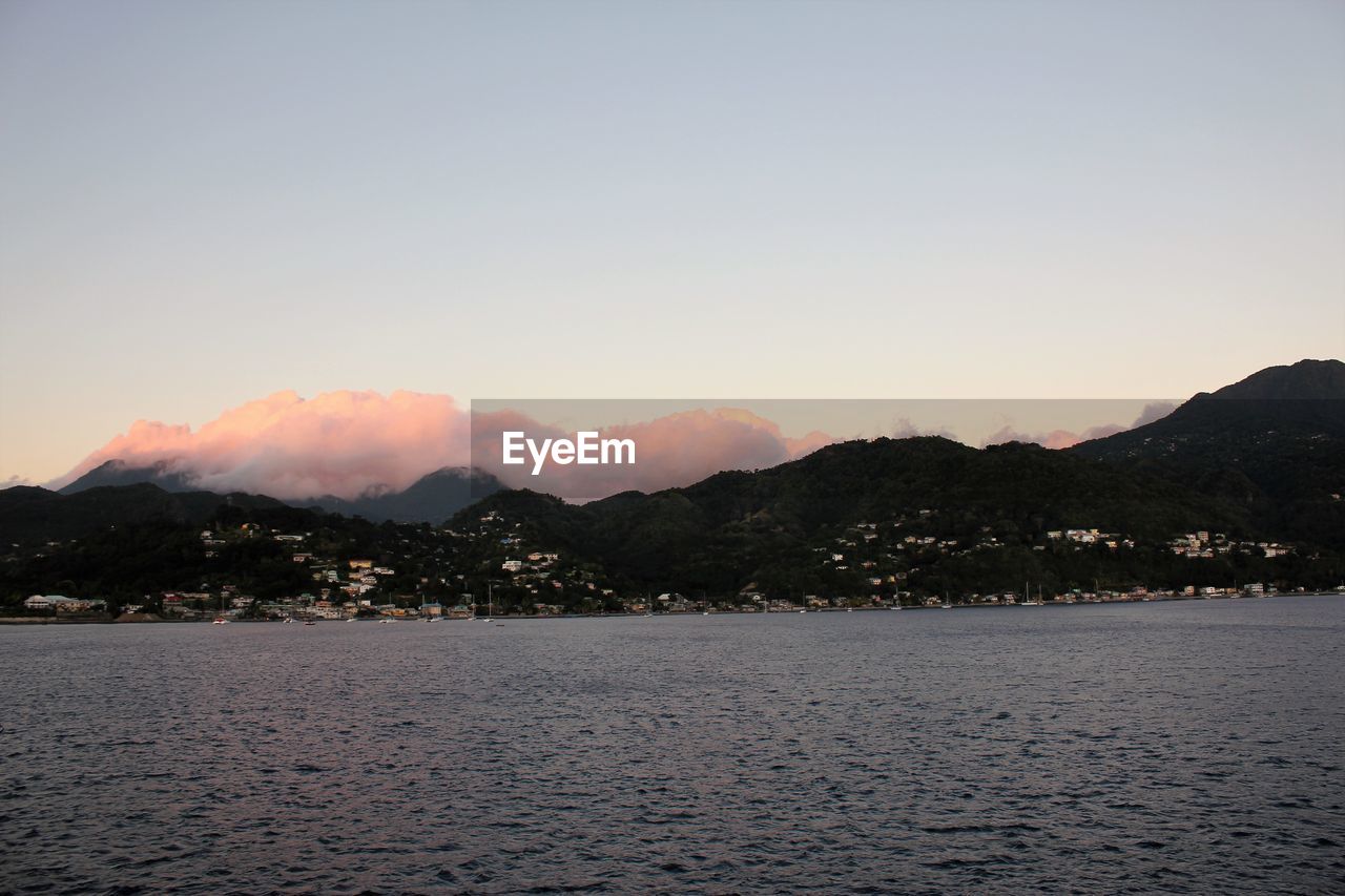 SCENIC VIEW OF LAKE AGAINST CLEAR SKY