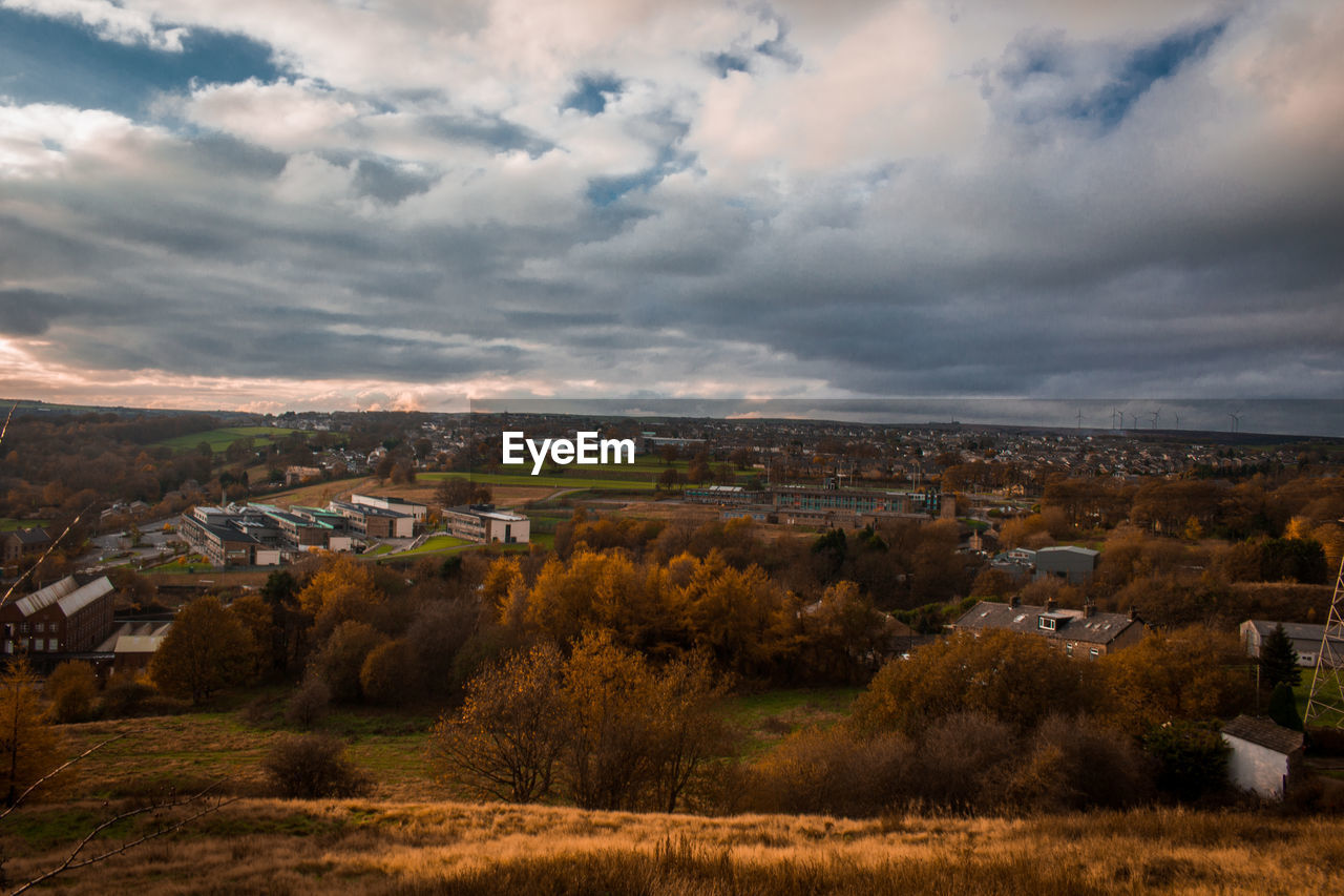 High angle view of townscape against sky