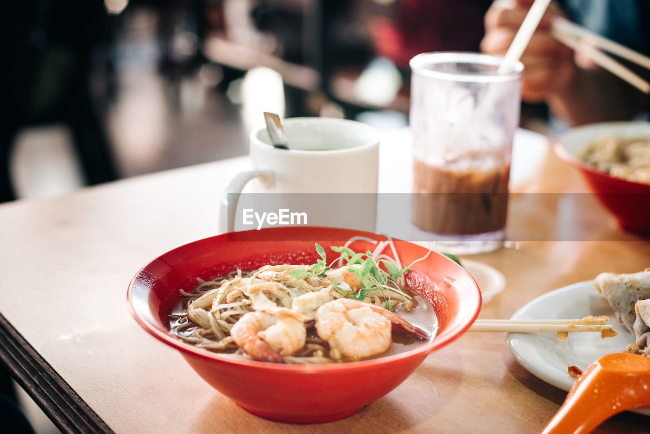 Close-up of soup in bowl on table