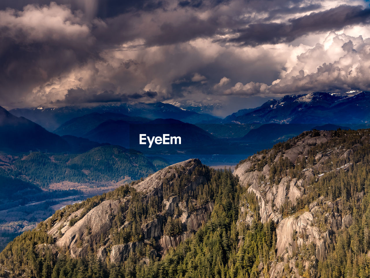 Scenic view of mountains against cloudy sky