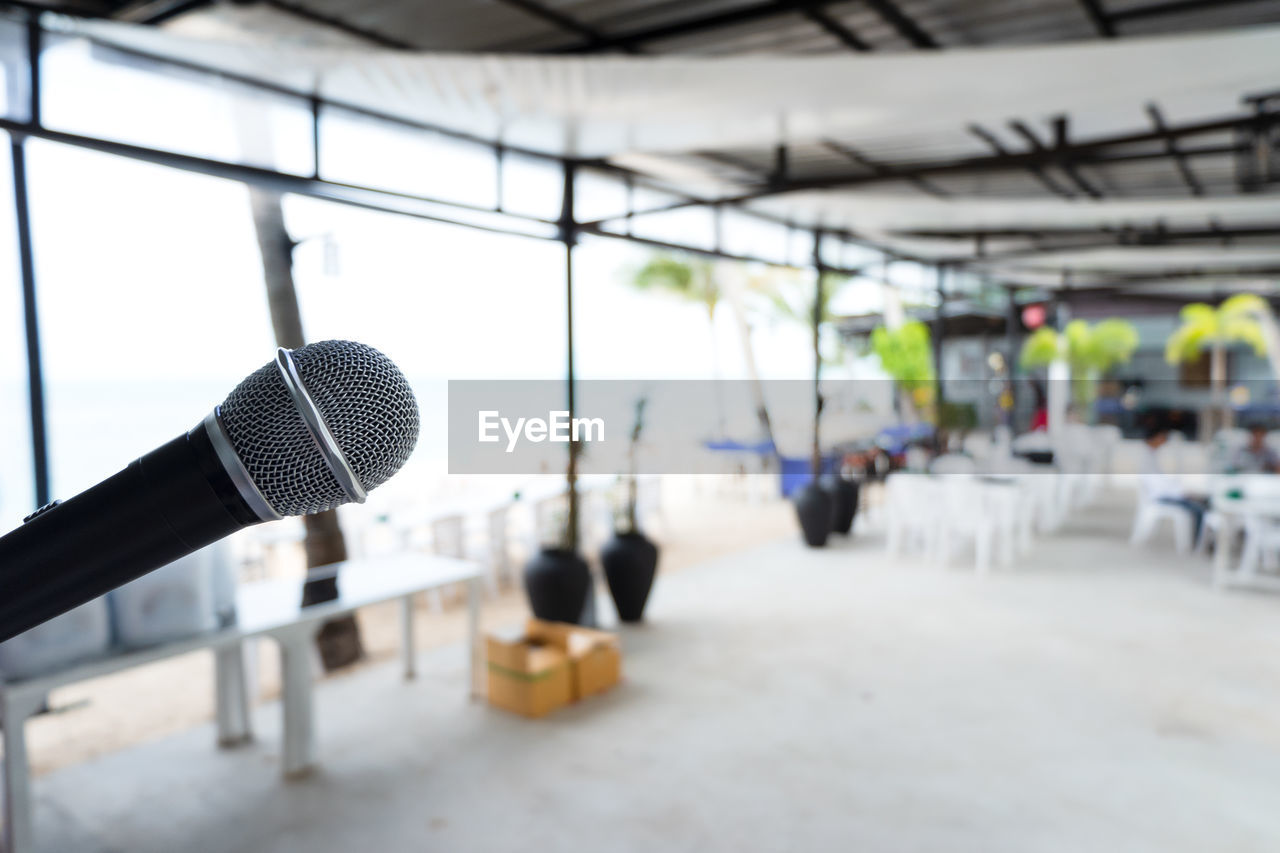 Close-up of microphone at restaurant