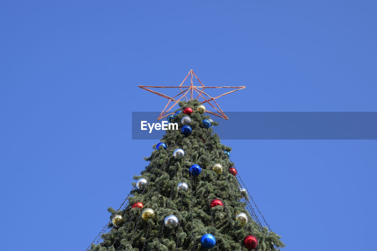 LOW ANGLE VIEW OF CHRISTMAS TREE AGAINST SKY