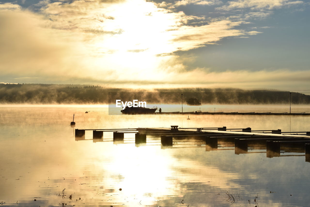 SCENIC VIEW OF LAKE AT SUNSET