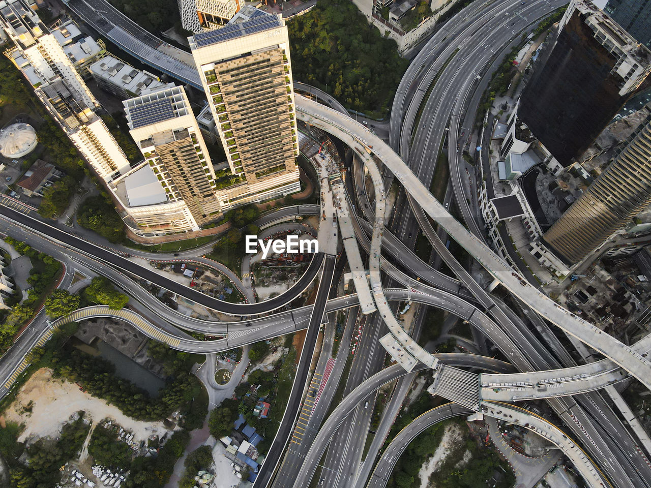 Aerial view of a complex interchange roads with some still in construction. editorial