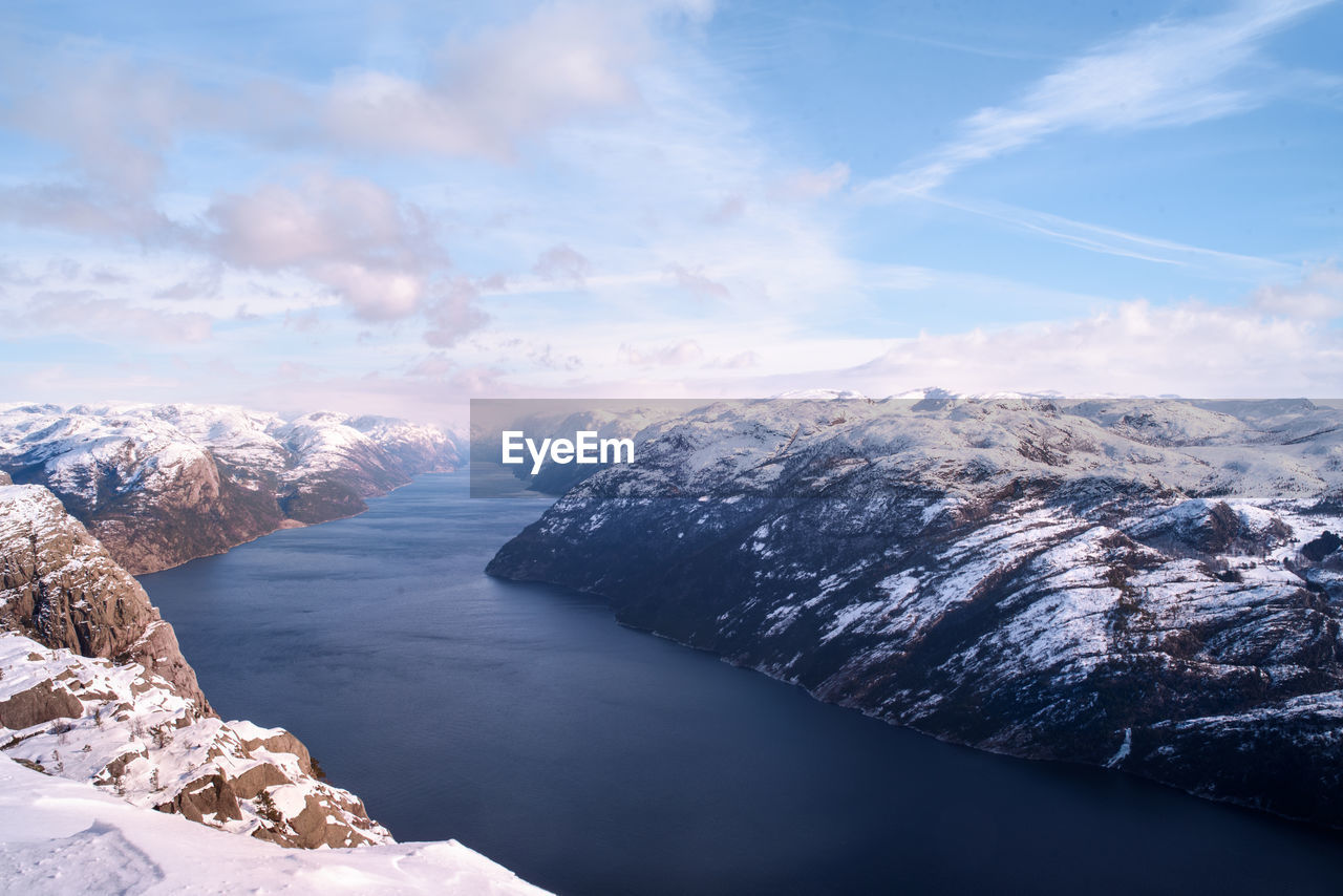 Scenic view of snowcapped mountains against sky